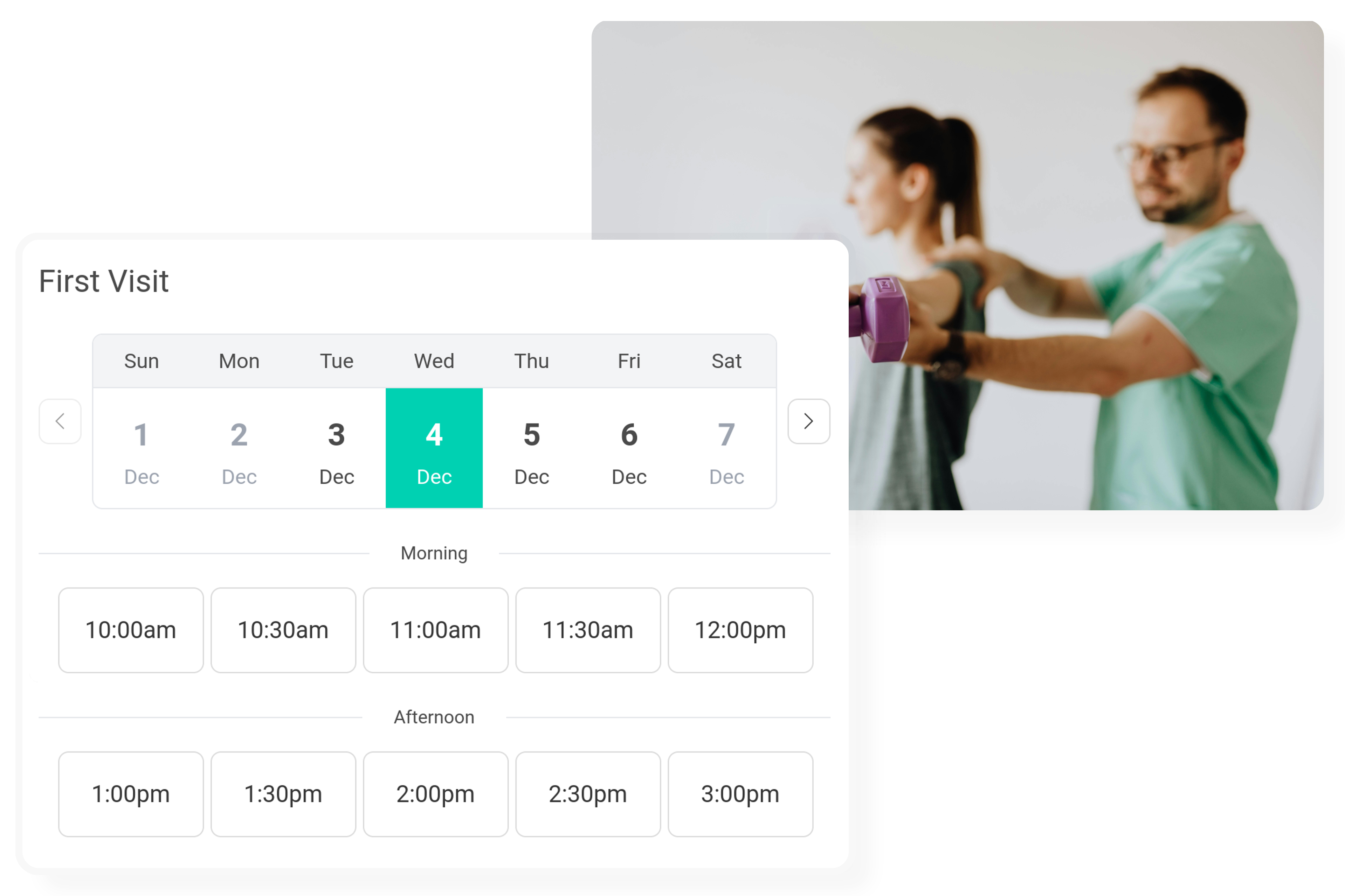 Physical therapist appointment booking system dashboard